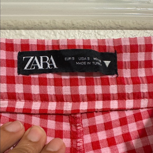 Zara Red Gingham Cropped Hailey Pant High Rise - Picture 5 of 6